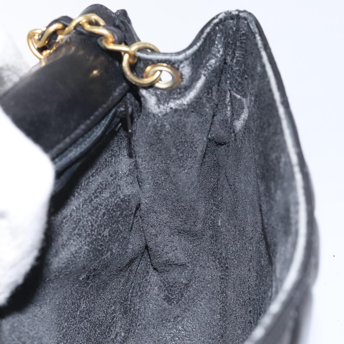 BALLY Chain Shoulder Bag Leather Black Gold Auth 126259