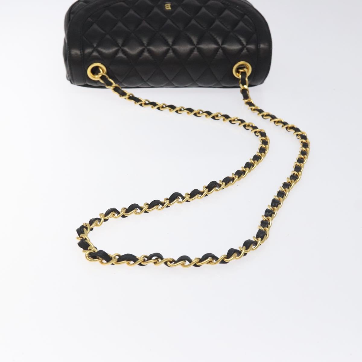 BALLY Chain Shoulder Bag Leather Black Gold Auth 126259