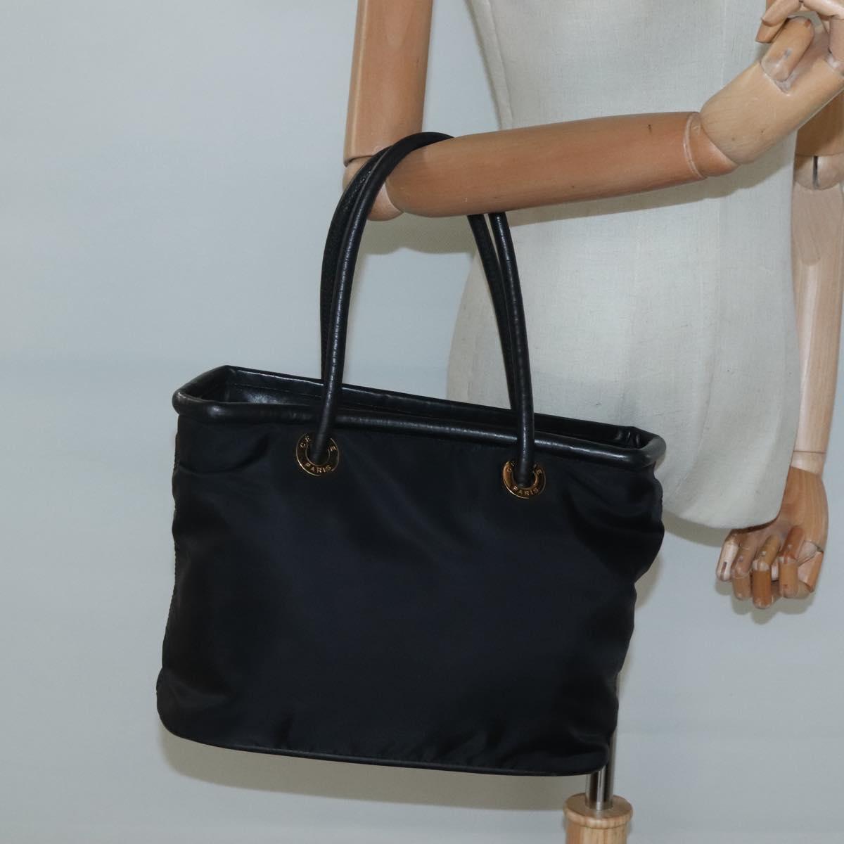 CELINE Tote Bag Nylon Black Gold Auth 126261