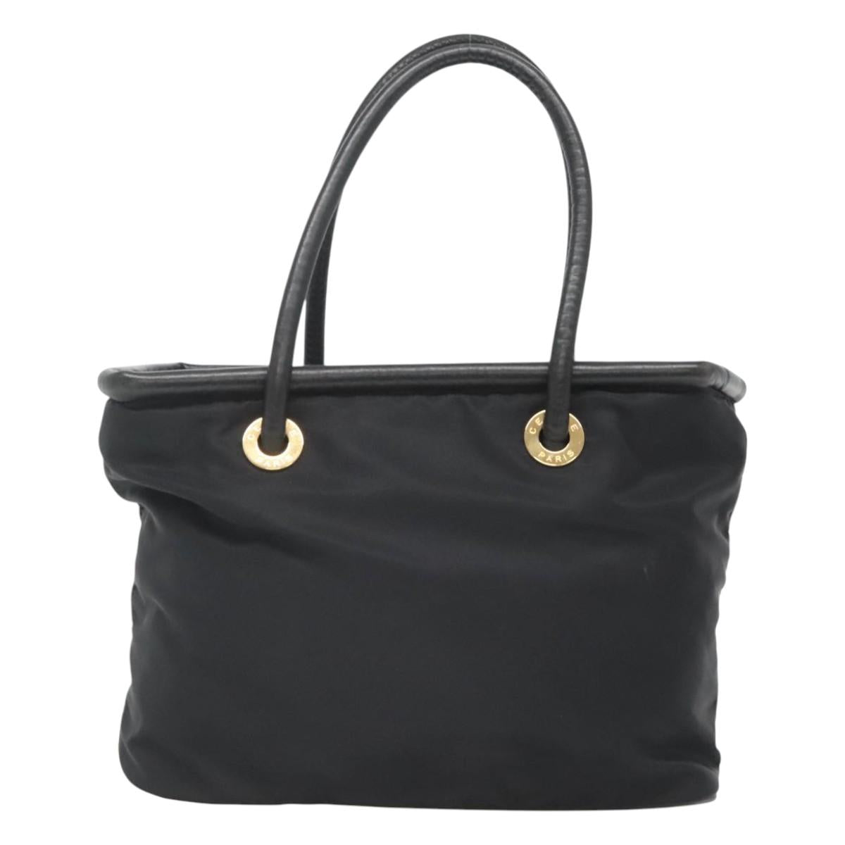 CELINE Tote Bag Nylon Black Gold Auth 126261