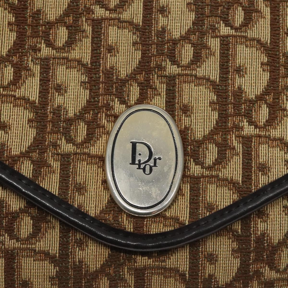 Christian Dior Trotter Canvas Chain Shoulder Bag Brown Gold Auth 126266
