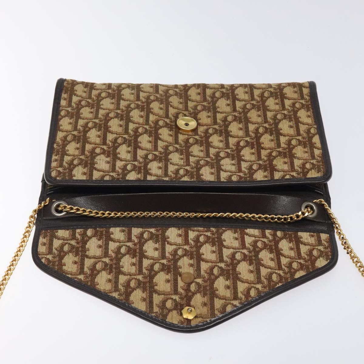Christian Dior Trotter Canvas Chain Shoulder Bag Brown Gold Auth 126266