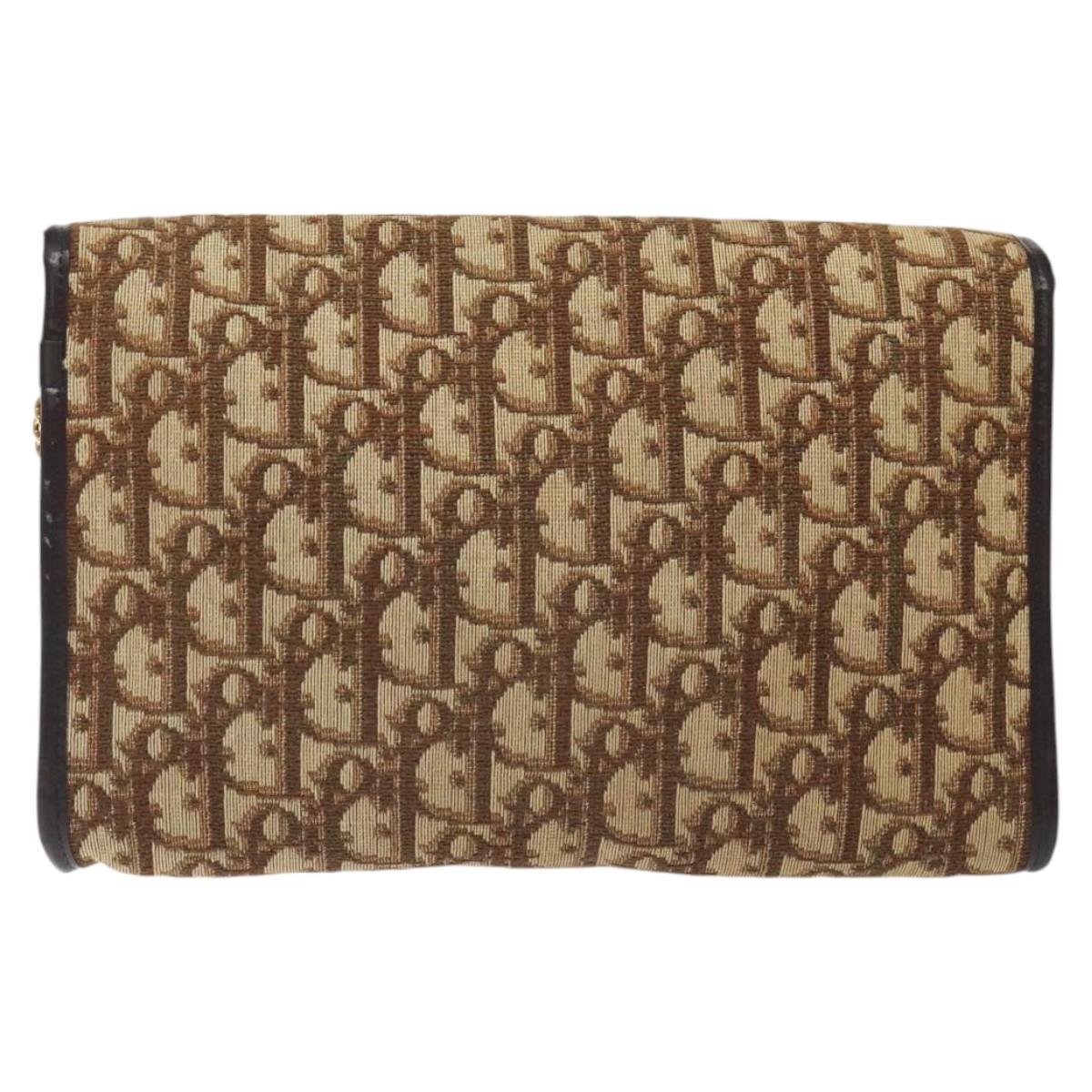 Christian Dior Trotter Canvas Chain Shoulder Bag Brown Gold Auth 126266