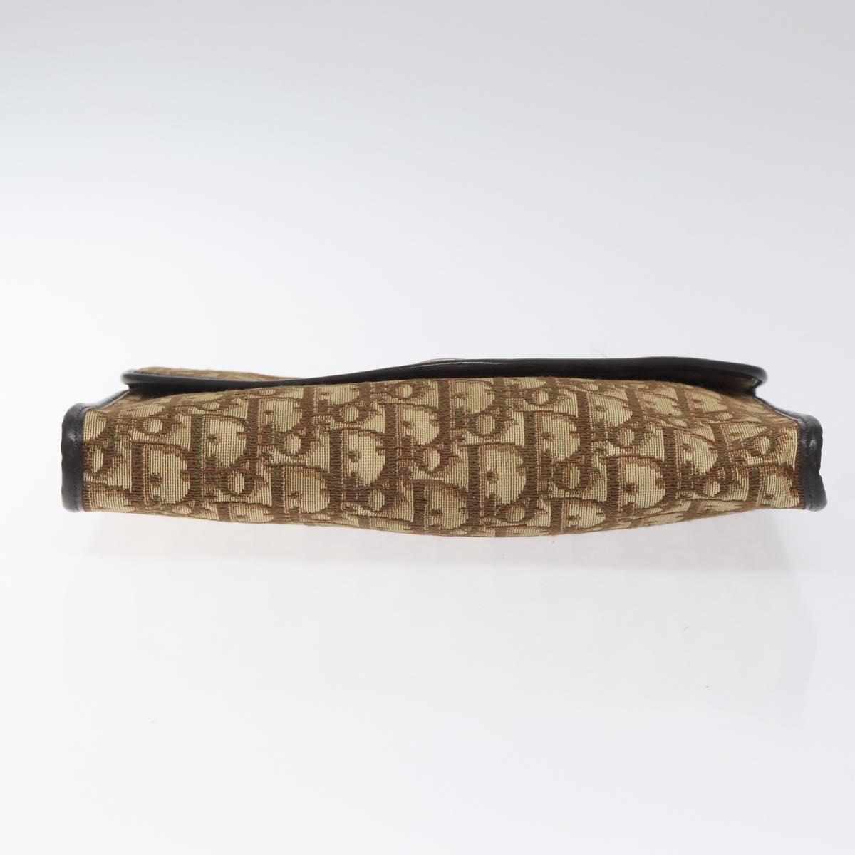 Christian Dior Trotter Canvas Chain Shoulder Bag Brown Gold Auth 126266