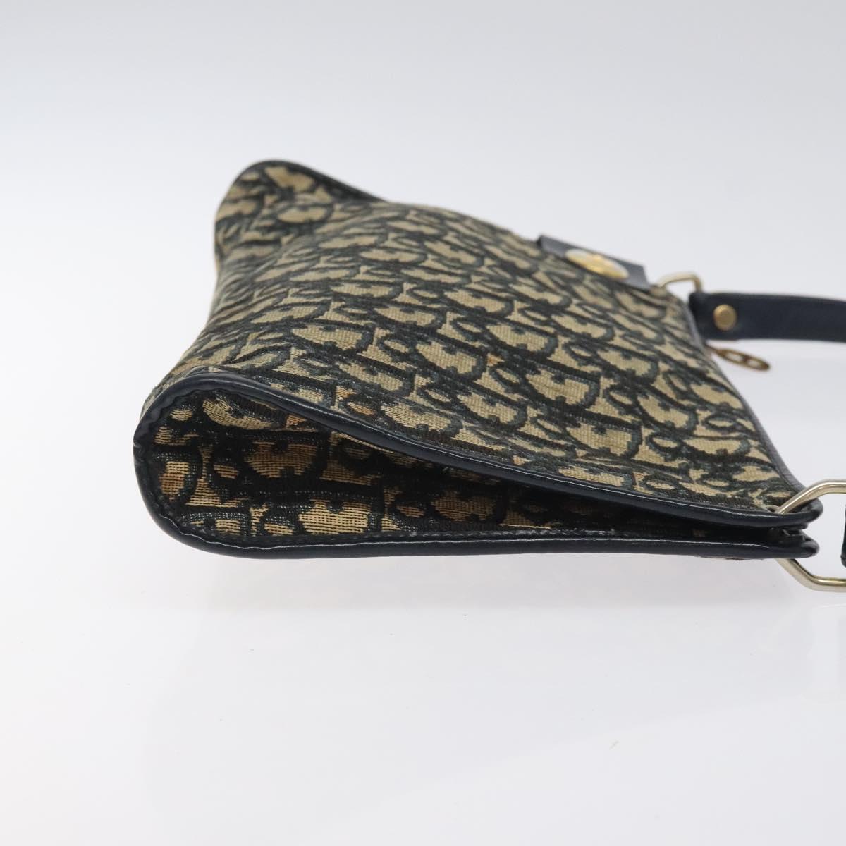 Christian Dior Trotter Canvas Shoulder Bag Navy Gold Auth 126267