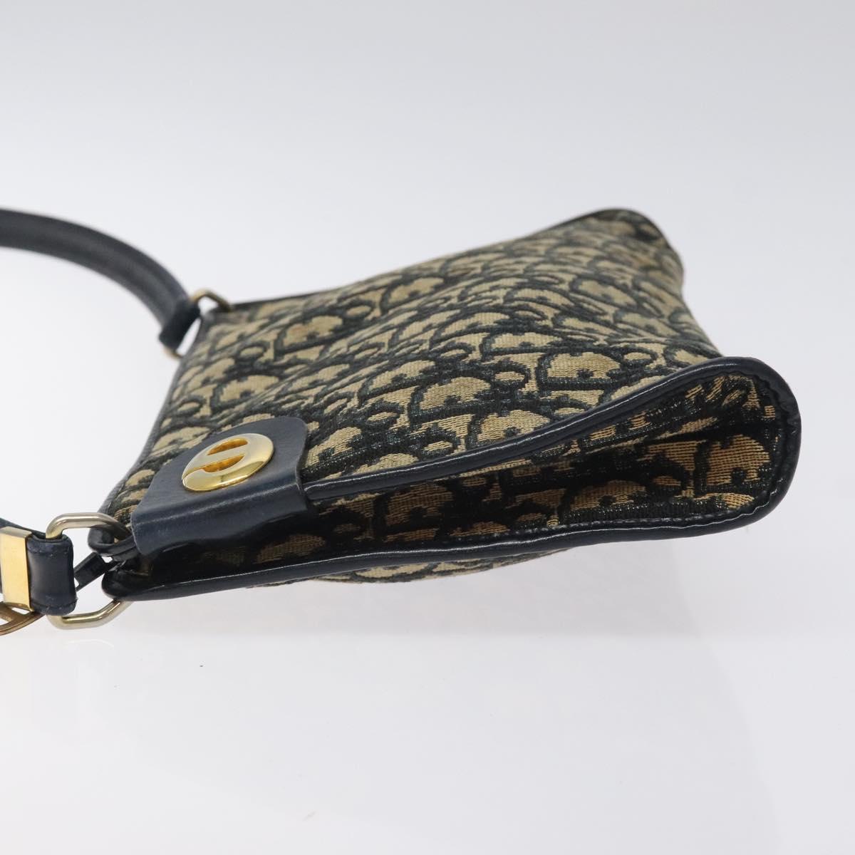 Christian Dior Trotter Canvas Shoulder Bag Navy Gold Auth 126267