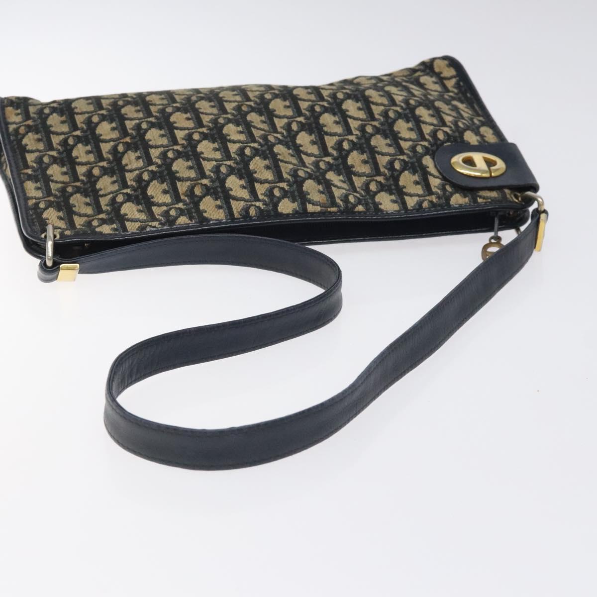 Christian Dior Trotter Canvas Shoulder Bag Navy Gold Auth 126267