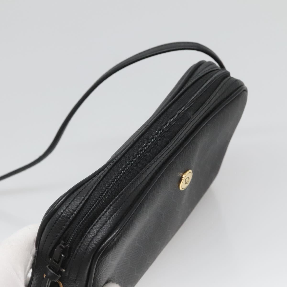 Christian Dior Honeycomb Canvas Shoulder Bag PVC Black Gold Auth 126268