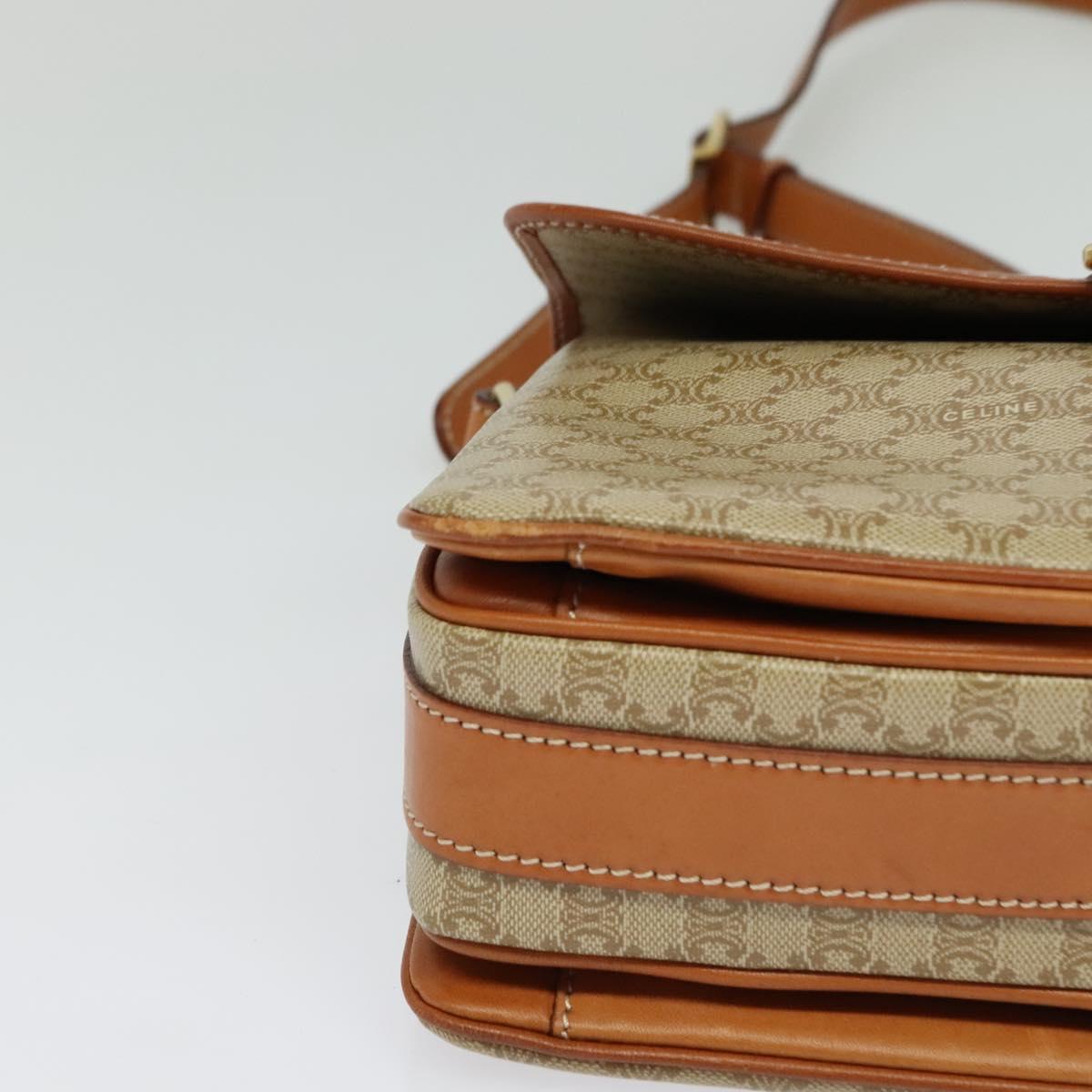 CELINE Macadam Canvas Shoulder Bag PVC Beige Gold Auth 126271