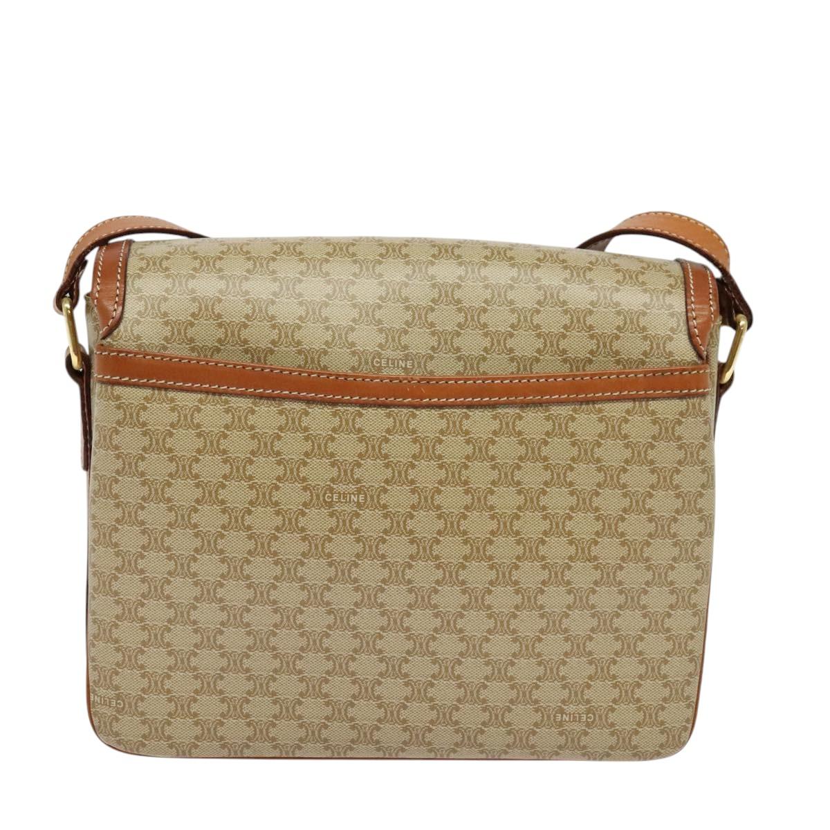 CELINE Macadam Canvas Shoulder Bag PVC Beige Gold Auth 126271