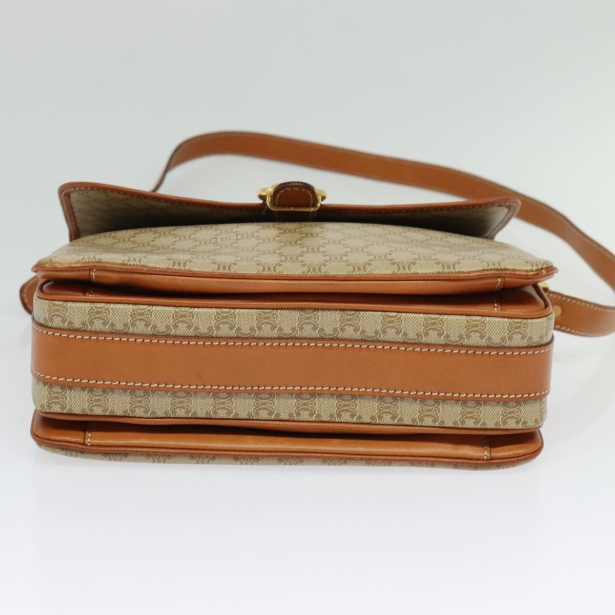 CELINE Macadam Canvas Shoulder Bag PVC Beige Gold Auth 126271