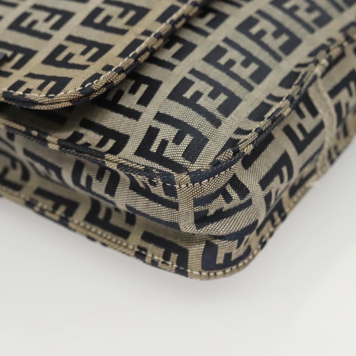 FENDI Zucchino Canvas Shoulder Bag Navy Gold Auth 126273A
