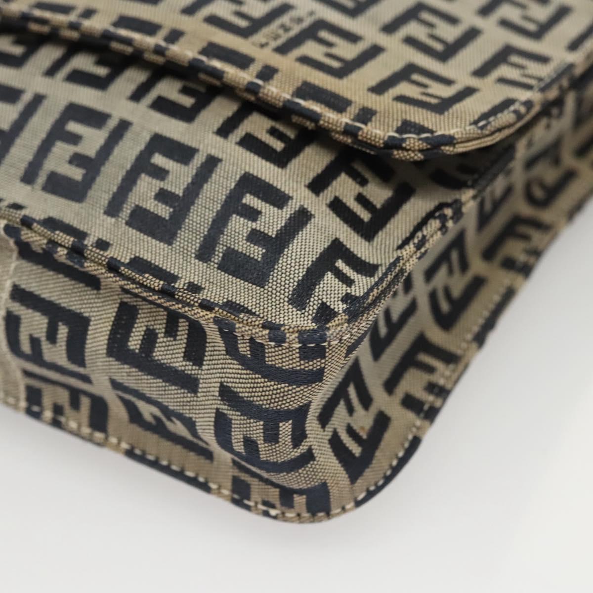 FENDI Zucchino Canvas Shoulder Bag Navy Gold Auth 126273A
