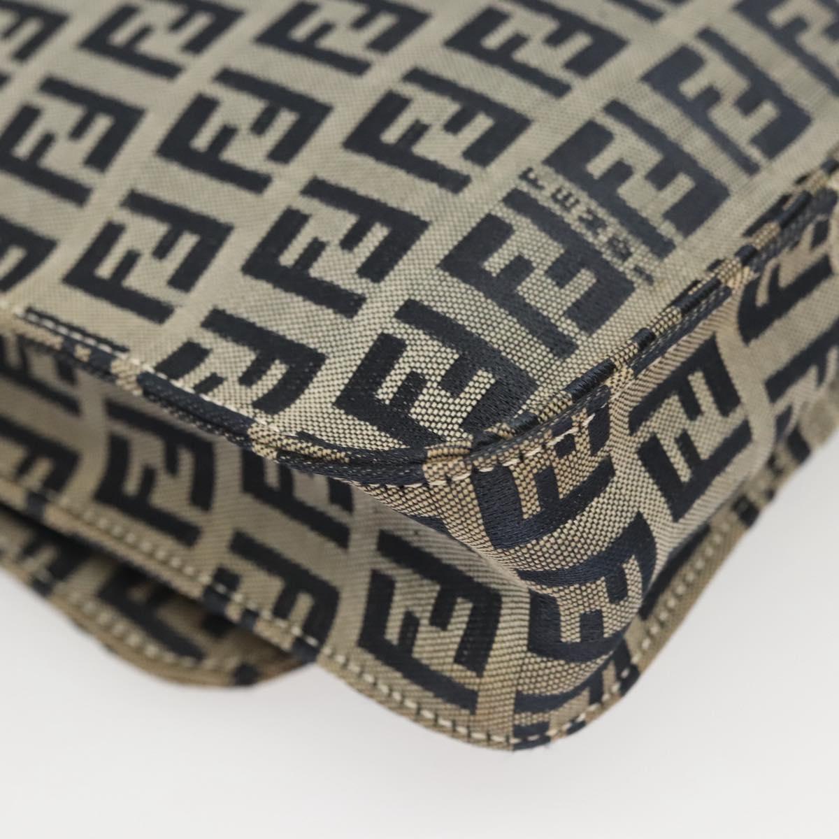 FENDI Zucchino Canvas Shoulder Bag Navy Gold Auth 126273A