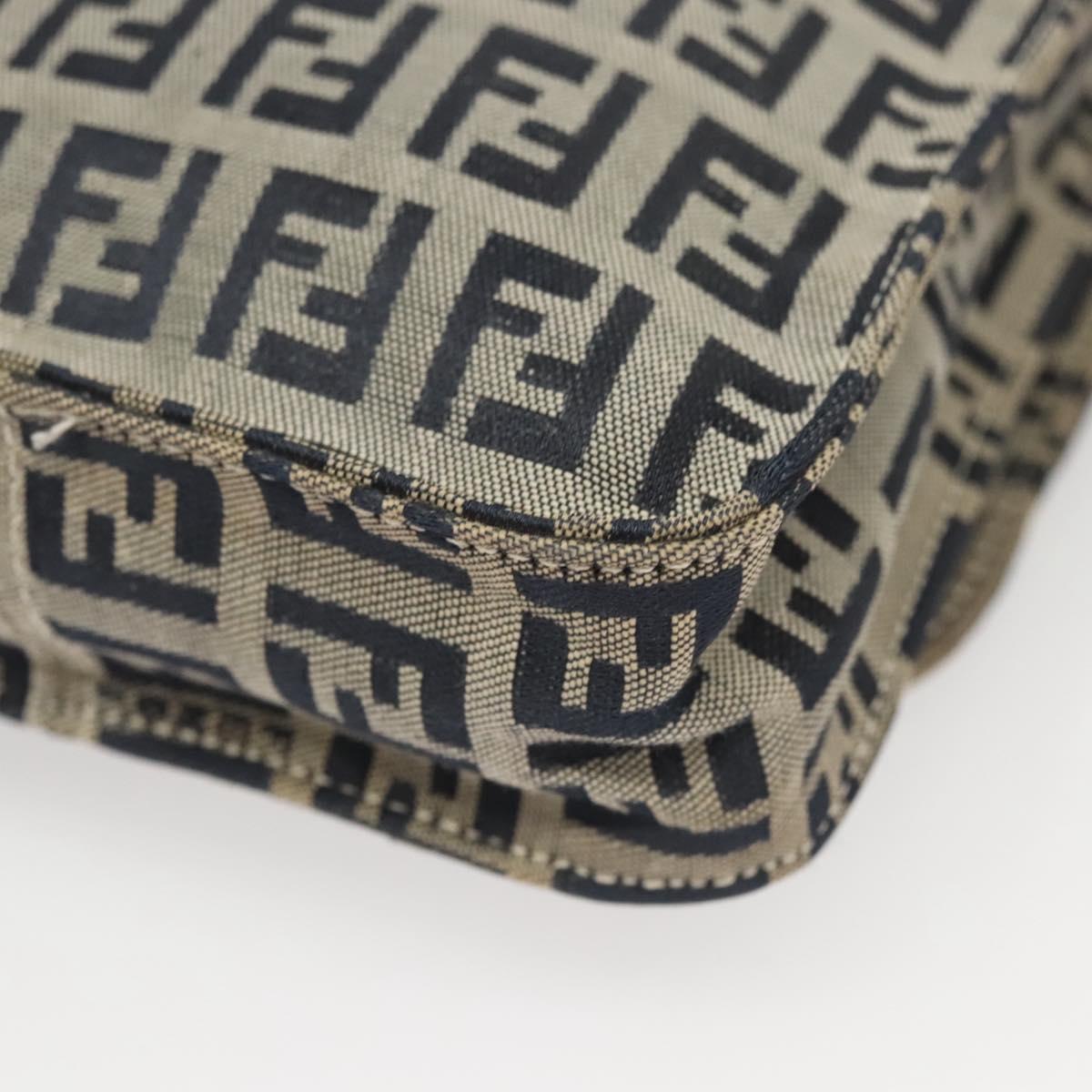 FENDI Zucchino Canvas Shoulder Bag Navy Gold Auth 126273A
