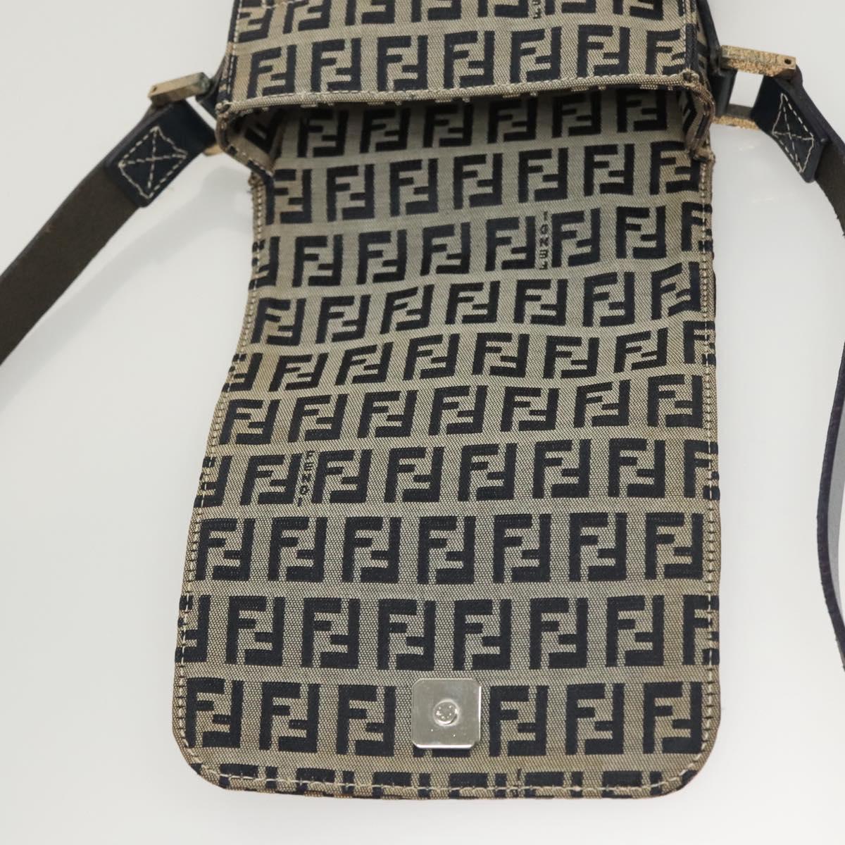 FENDI Zucchino Canvas Shoulder Bag Navy Gold Auth 126273A