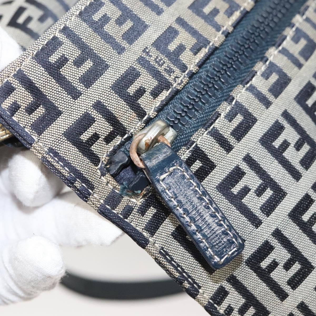 FENDI Zucchino Canvas Shoulder Bag Navy Gold Auth 126273A
