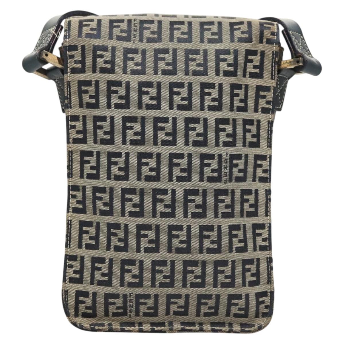 FENDI Zucchino Canvas Shoulder Bag Navy Gold Auth 126273A