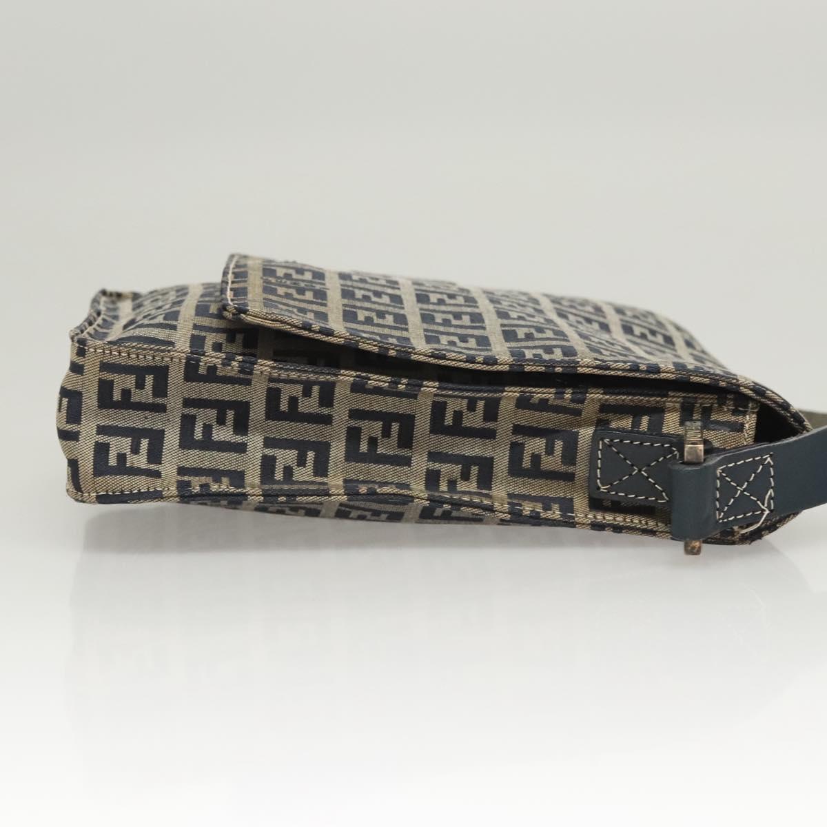 FENDI Zucchino Canvas Shoulder Bag Navy Gold Auth 126273A