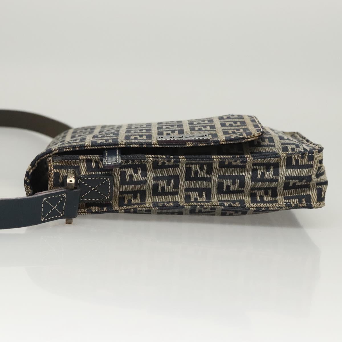 FENDI Zucchino Canvas Shoulder Bag Navy Gold Auth 126273A