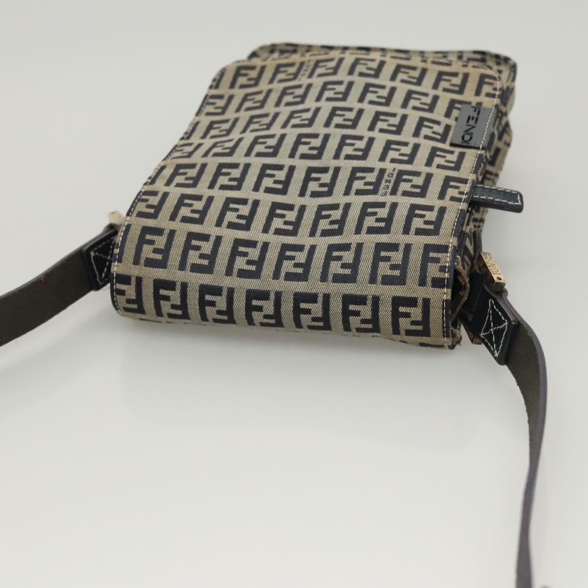FENDI Zucchino Canvas Shoulder Bag Navy Gold Auth 126273A