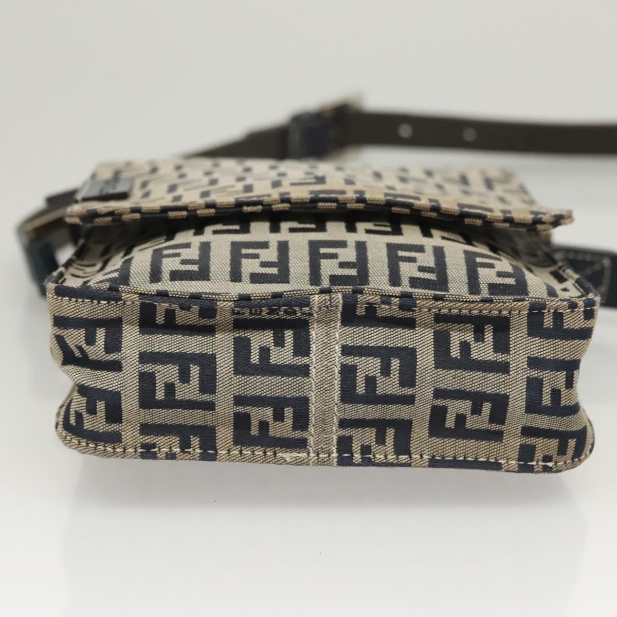 FENDI Zucchino Canvas Shoulder Bag Navy Gold Auth 126273A
