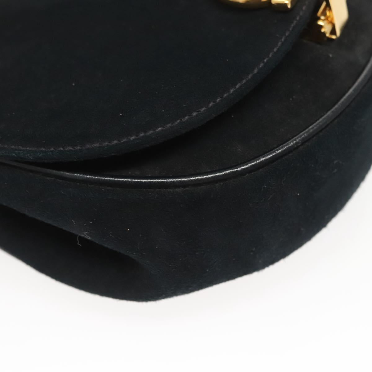 Salvatore Ferragamo Chain Gancini Shoulder Bag Suede Black Gold Auth 126274