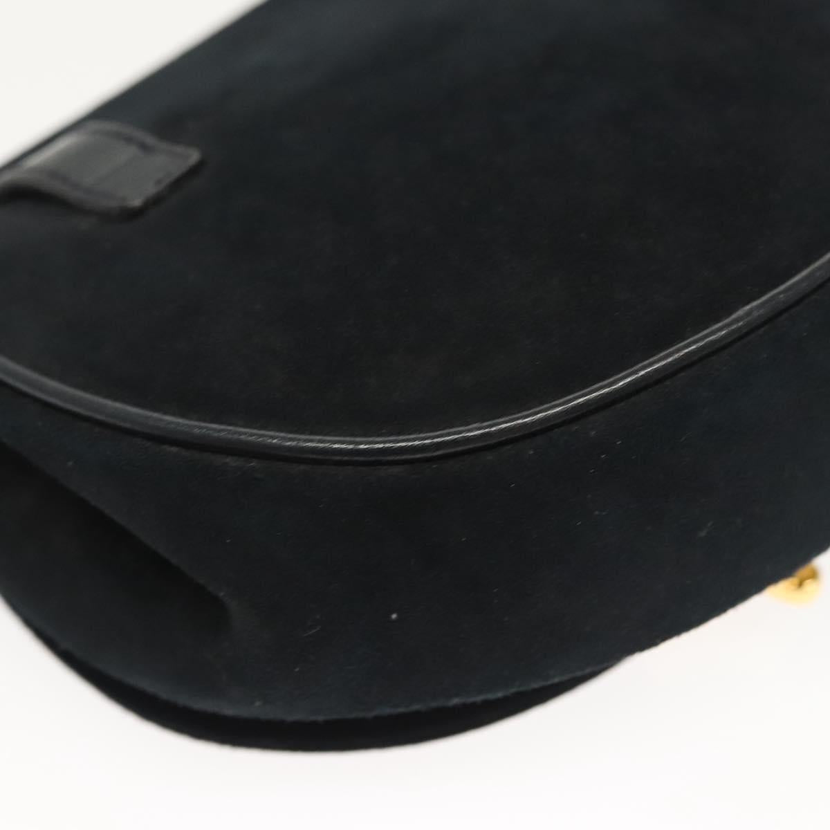 Salvatore Ferragamo Chain Gancini Shoulder Bag Suede Black Gold Auth 126274