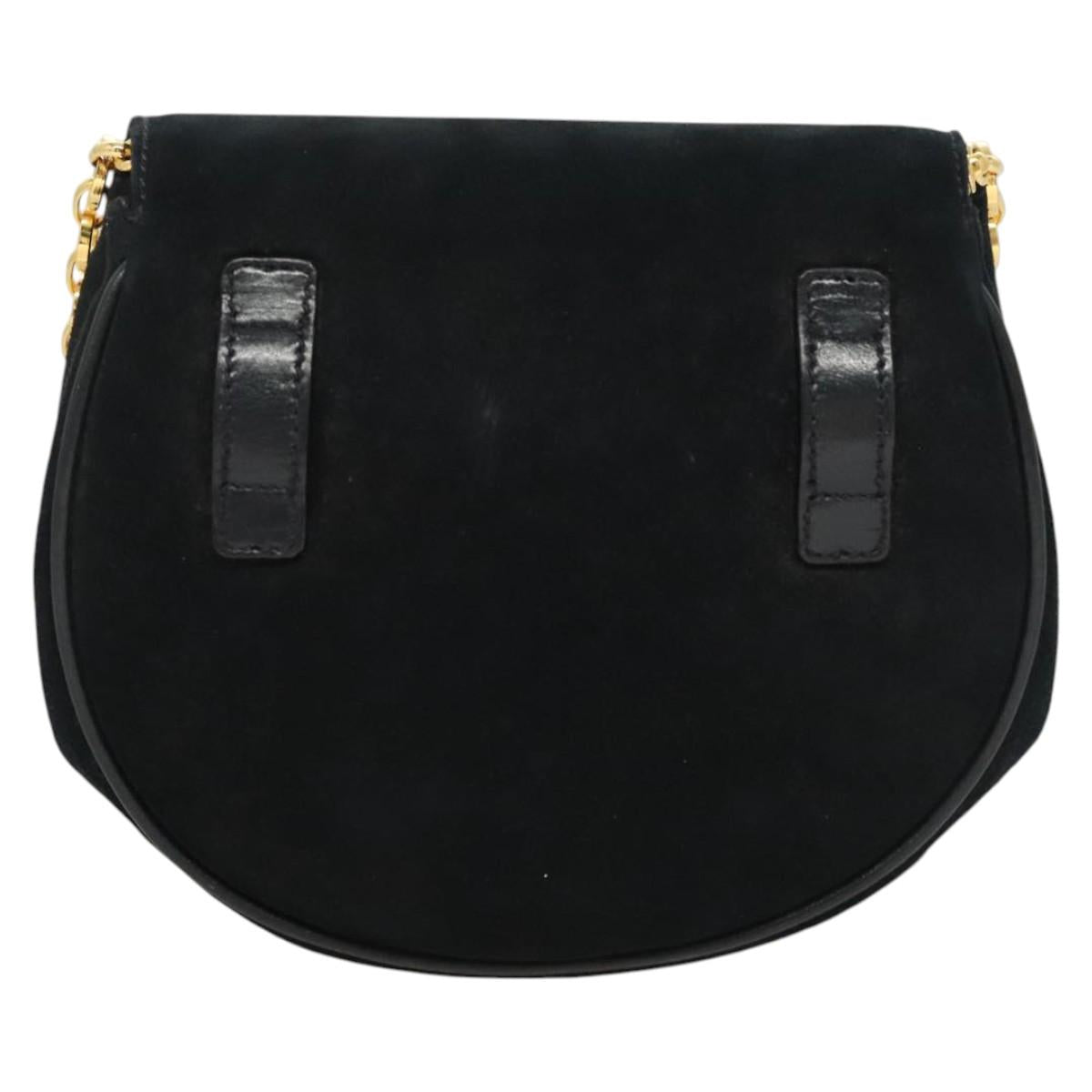 Salvatore Ferragamo Chain Gancini Shoulder Bag Suede Black Gold Auth 126274