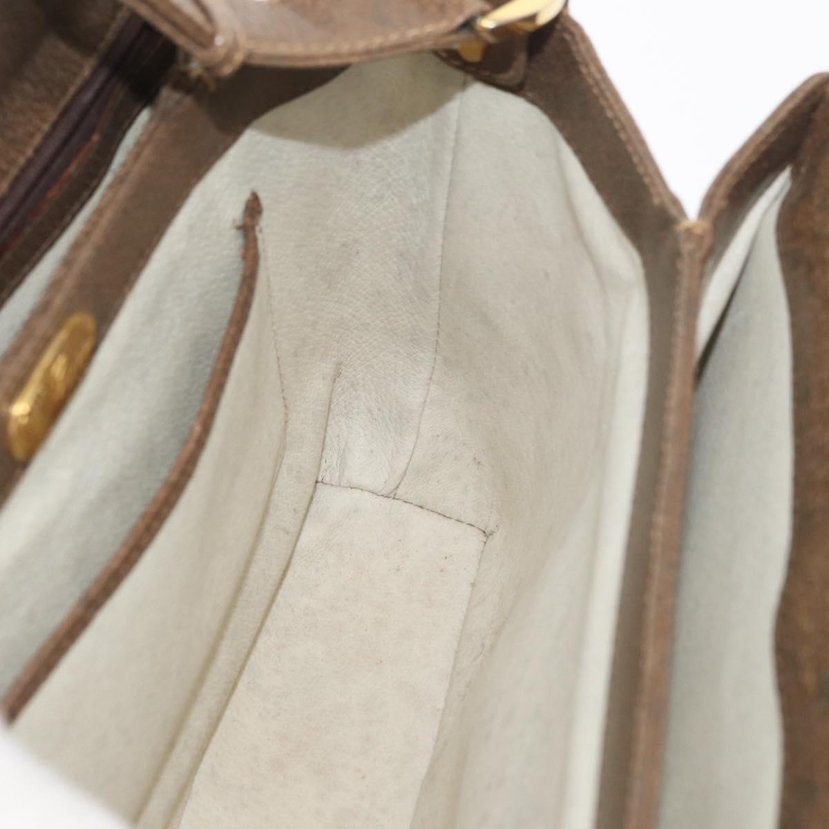 GUCCI Shoulder Bag Leather Brown Gold Auth 126290