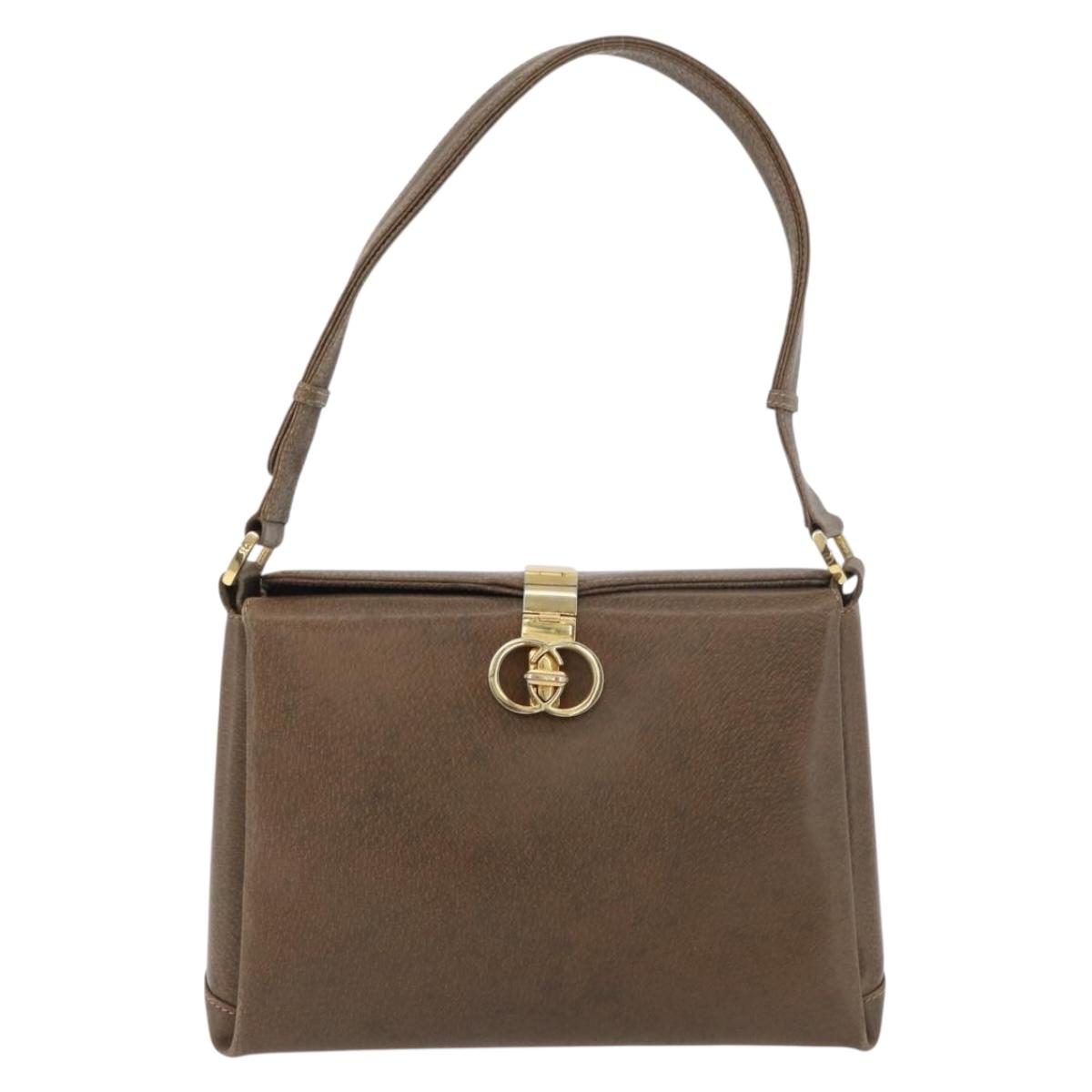 GUCCI Shoulder Bag Leather Brown Gold Auth 126290