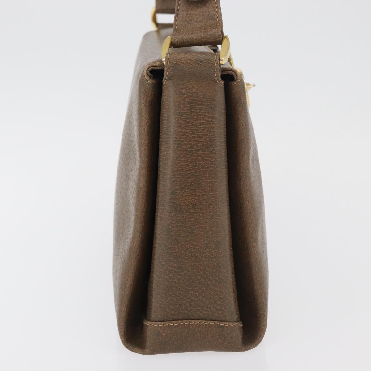 GUCCI Shoulder Bag Leather Brown Gold Auth 126290