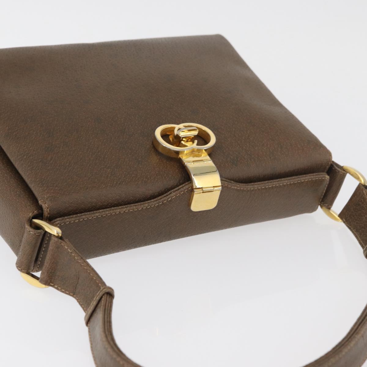 GUCCI Shoulder Bag Leather Brown Gold Auth 126290