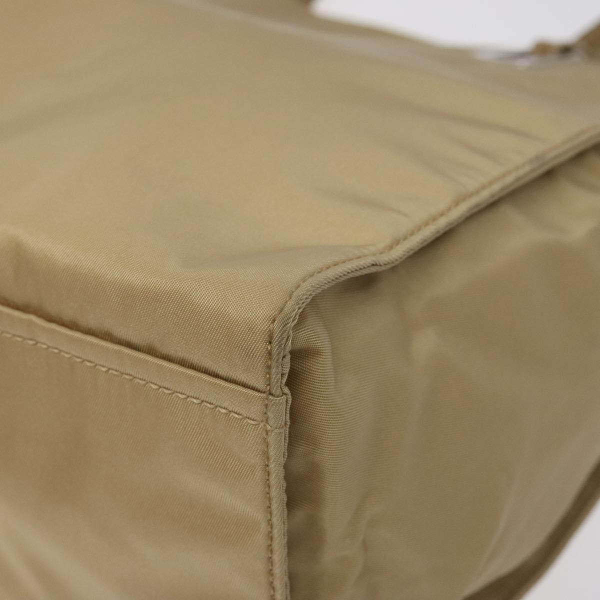 PRADA Tote Bag Nylon Beige Silver Auth 126300