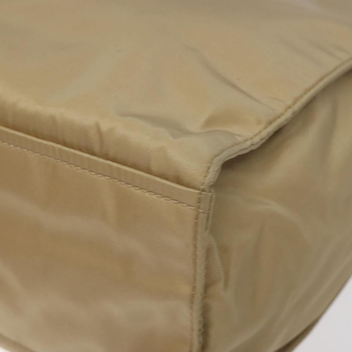 PRADA Tote Bag Nylon Beige Silver Auth 126300