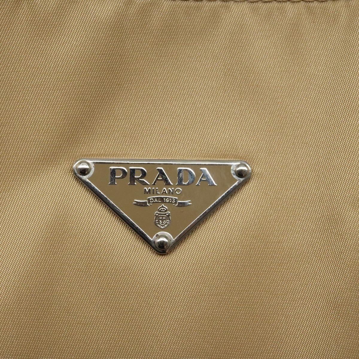 PRADA Tote Bag Nylon Beige Silver Auth 126300