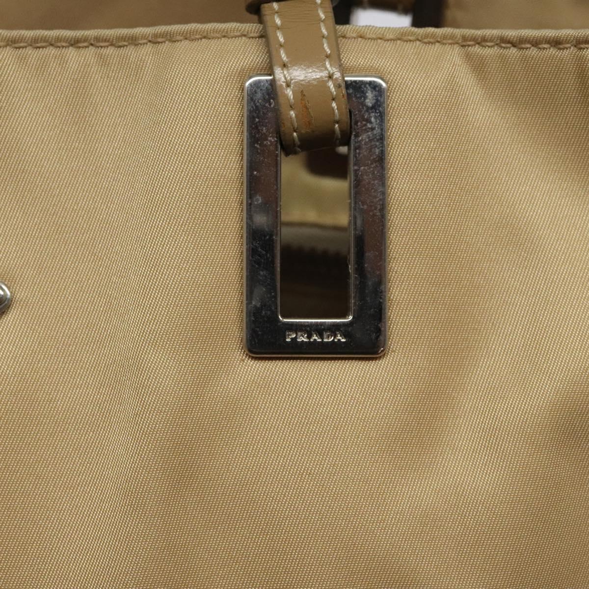 PRADA Tote Bag Nylon Beige Silver Auth 126300