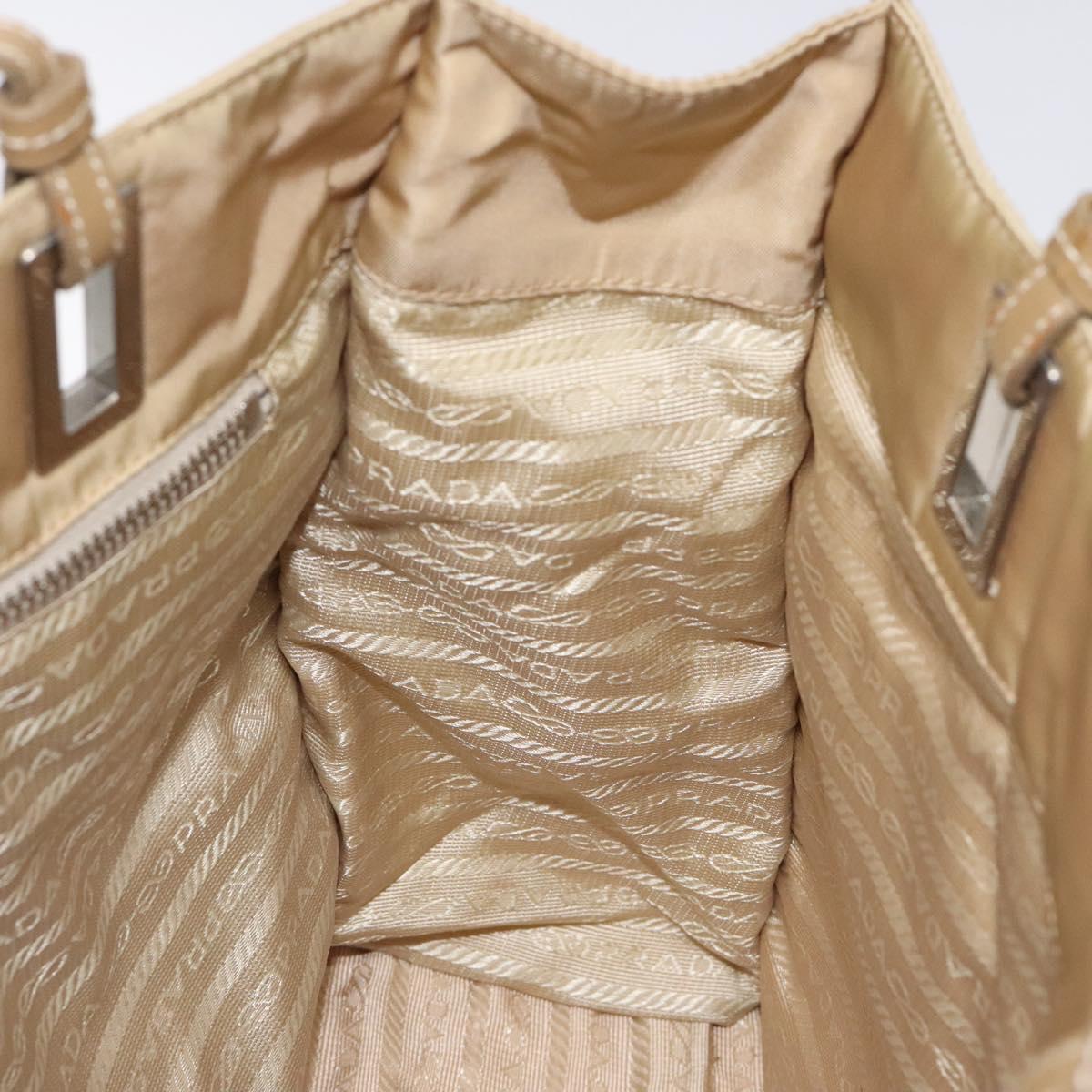 PRADA Tote Bag Nylon Beige Silver Auth 126300