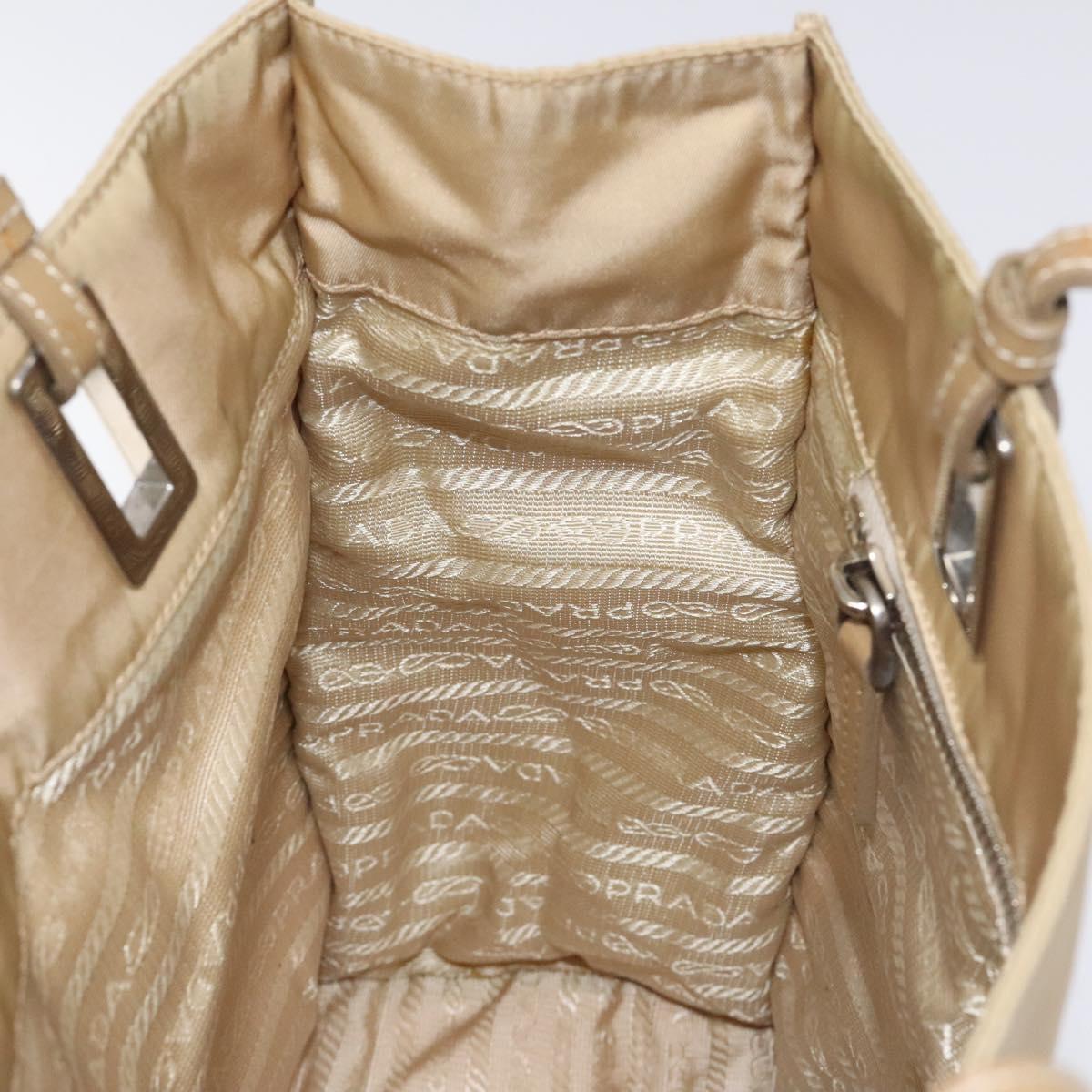 PRADA Tote Bag Nylon Beige Silver Auth 126300