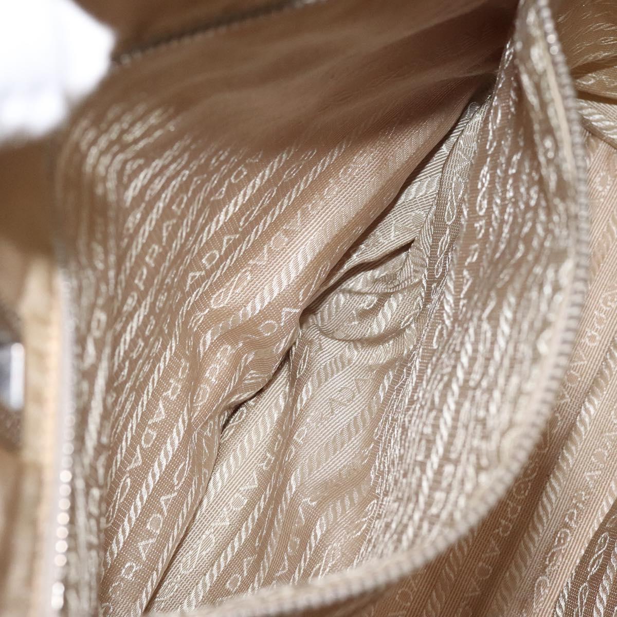 PRADA Tote Bag Nylon Beige Silver Auth 126300