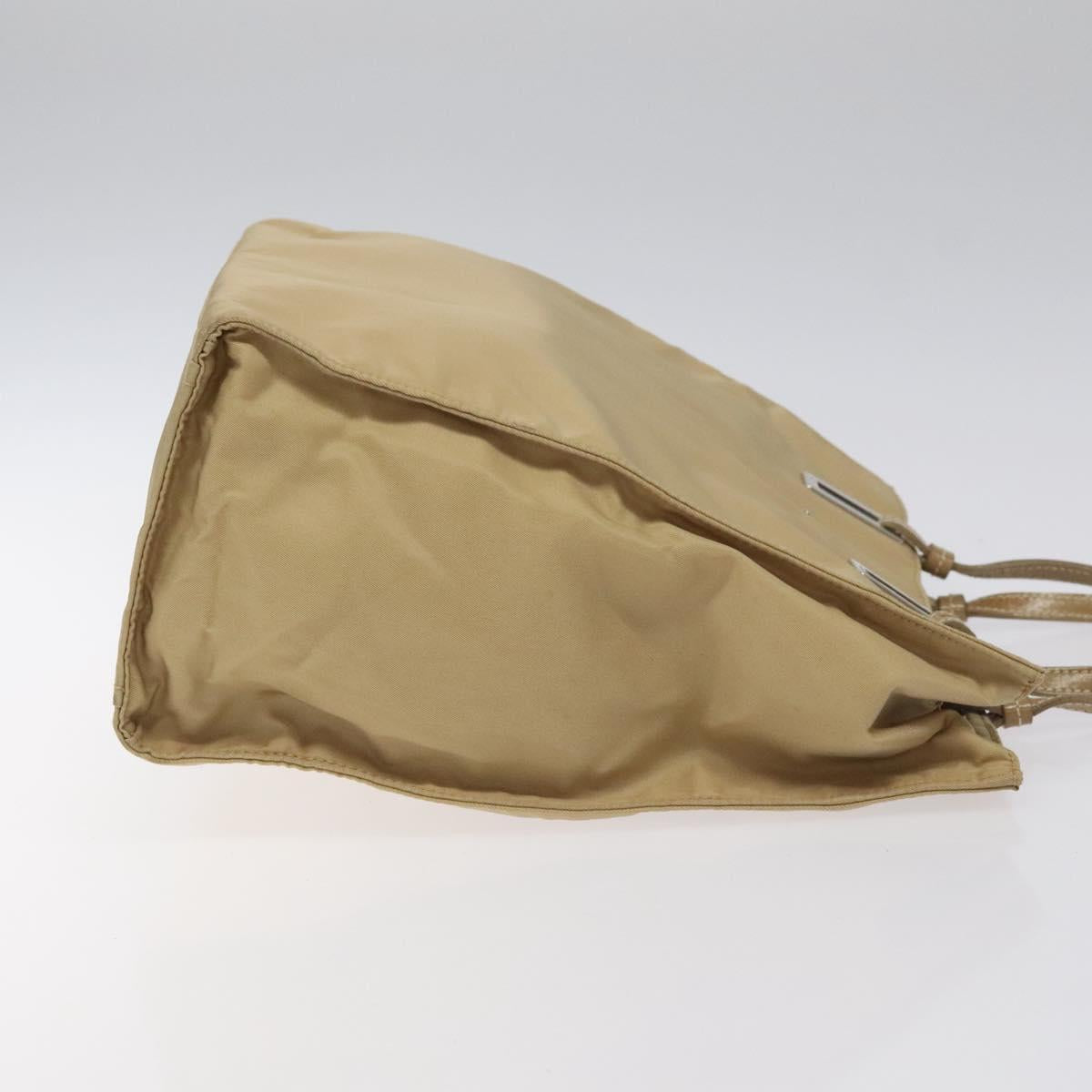 PRADA Tote Bag Nylon Beige Silver Auth 126300