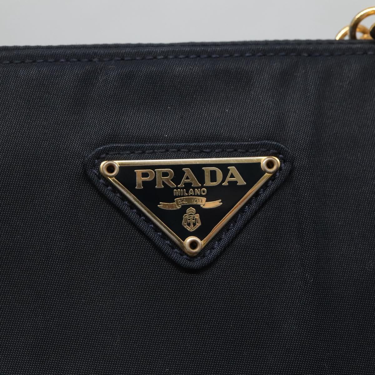 PRADA Hand Bag Nylon Navy Gold Auth 126301