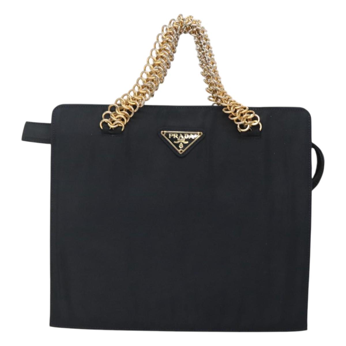 PRADA Hand Bag Nylon Navy Gold Auth 126301