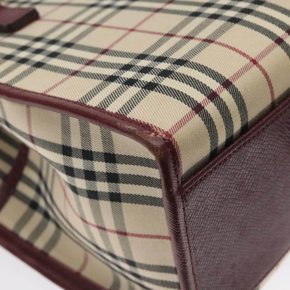 BURBERRY Nova Check Hand Bag Canvas Beige Gold Auth 126305