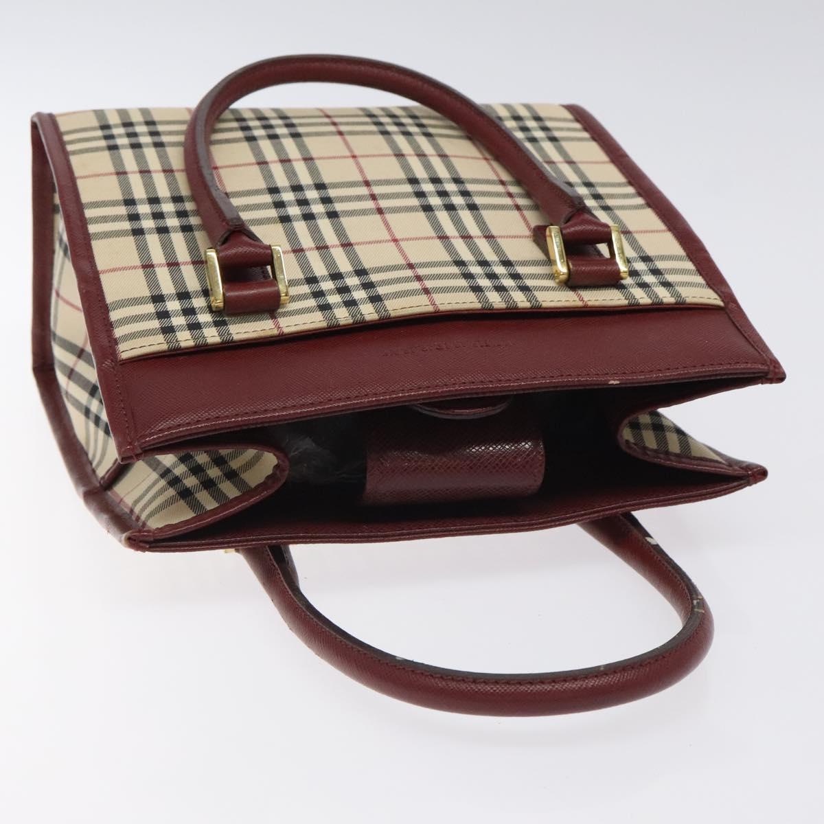 BURBERRY Nova Check Hand Bag Canvas Beige Gold Auth 126305