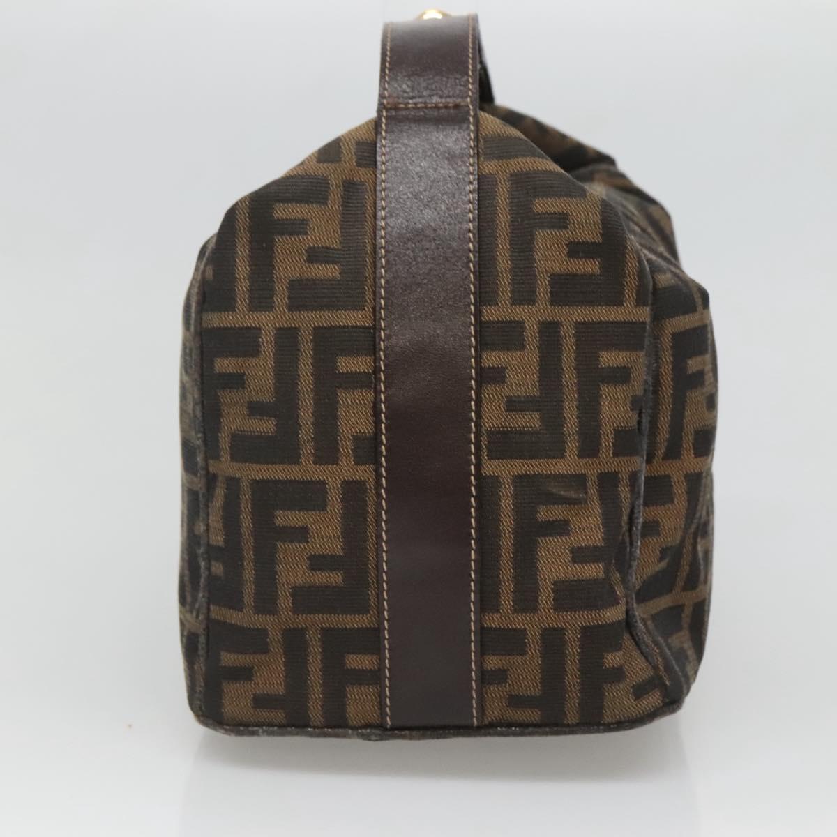 FENDI Zucca Canvas Vanity Pouch Black Brown Gold Auth 126334