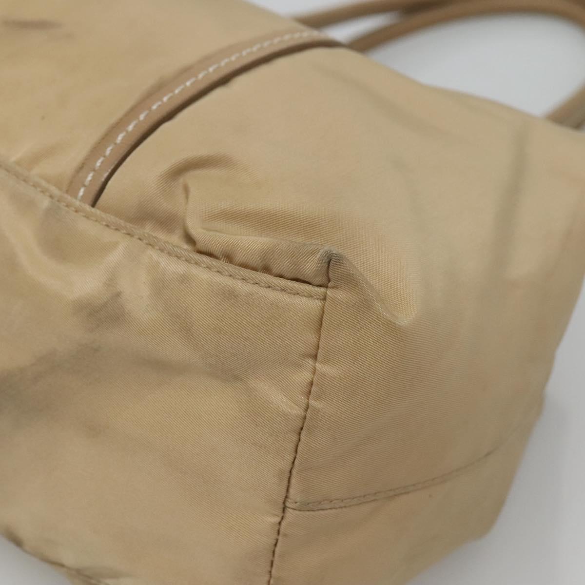 PRADA Hand Bag Nylon Beige Silver Auth 126335
