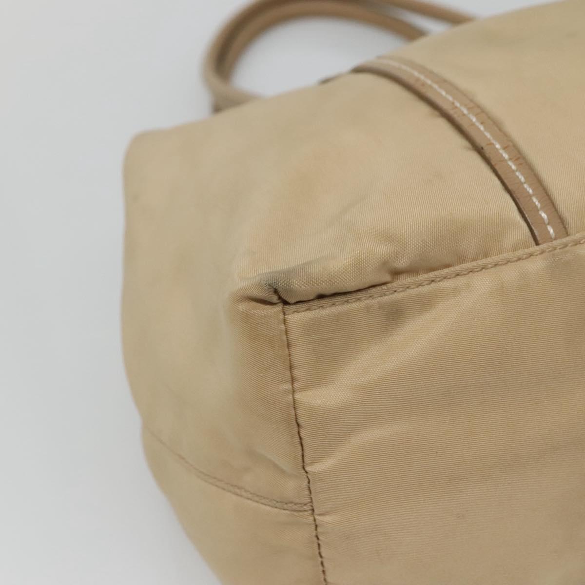PRADA Hand Bag Nylon Beige Silver Auth 126335