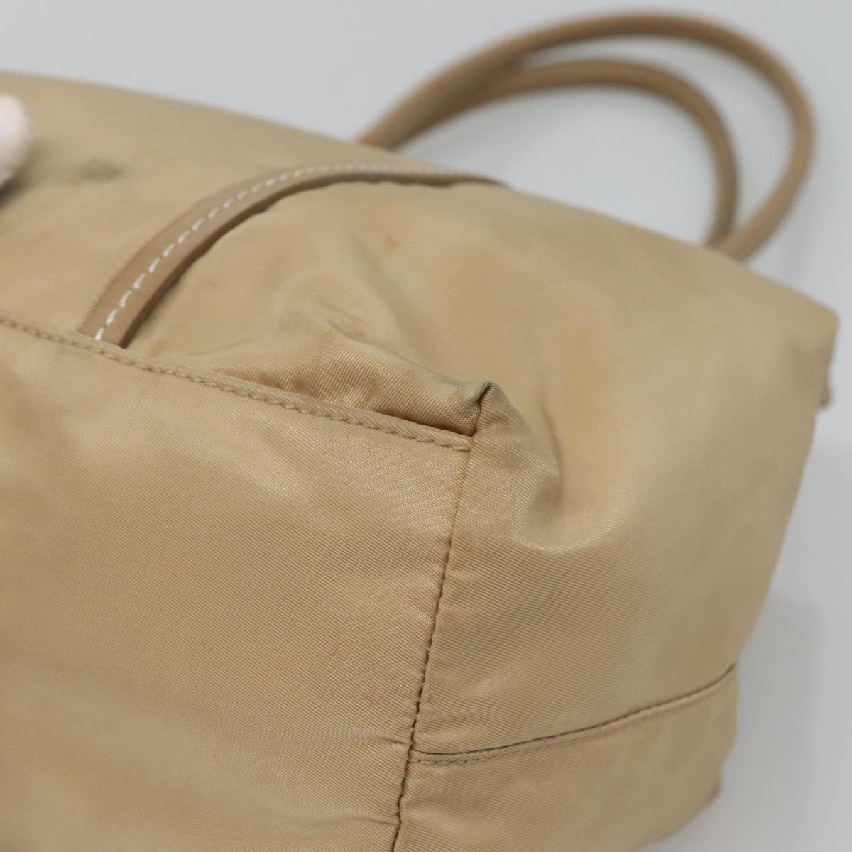 PRADA Hand Bag Nylon Beige Silver Auth 126335
