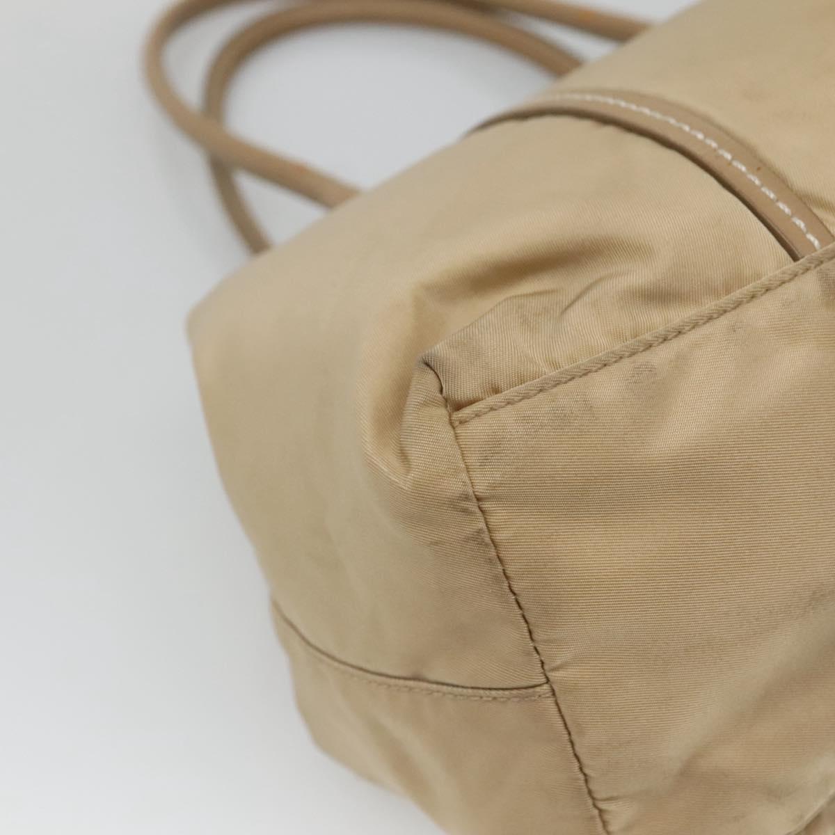 PRADA Hand Bag Nylon Beige Silver Auth 126335